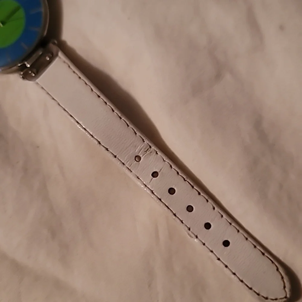 Anne Klein 10/9987 White Genuine Leather Band‎ Blue-Green Dial Women's Watch